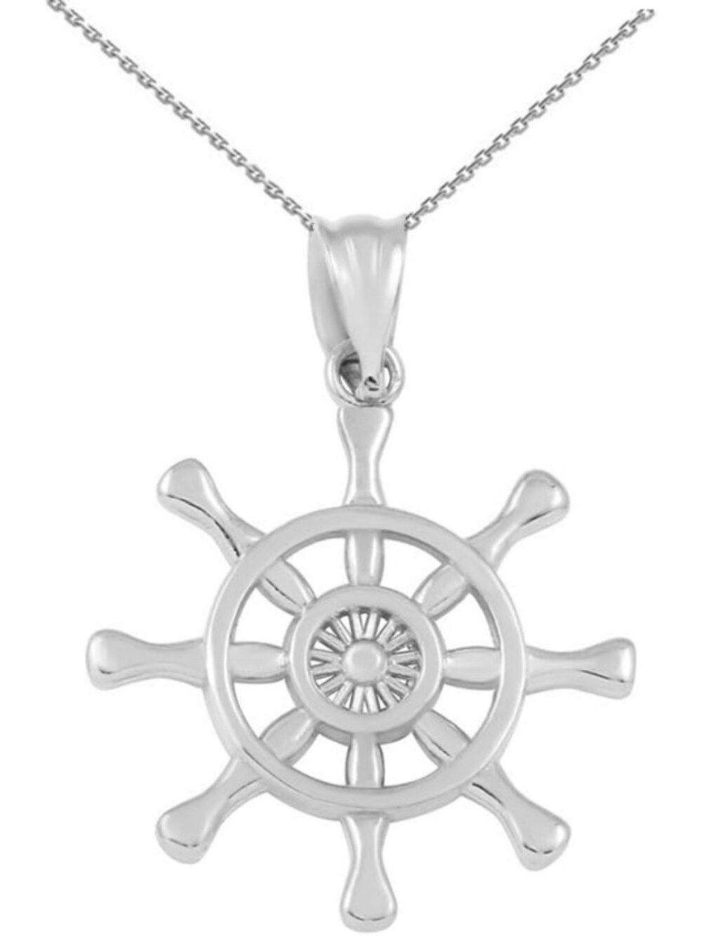 Sterling Silver Nautical Ship Wheel Pendant Necklace - Ocean-Inspired Jewelry